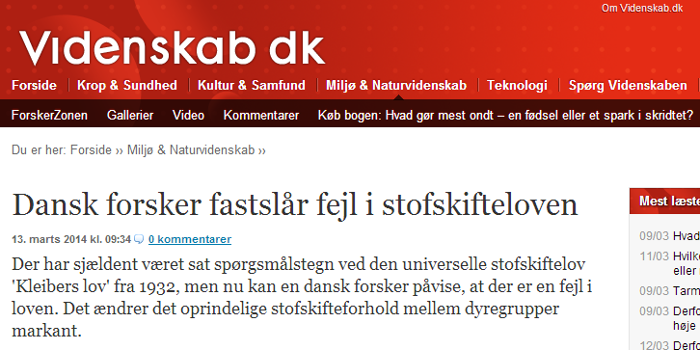 Videnskab.dk webpage